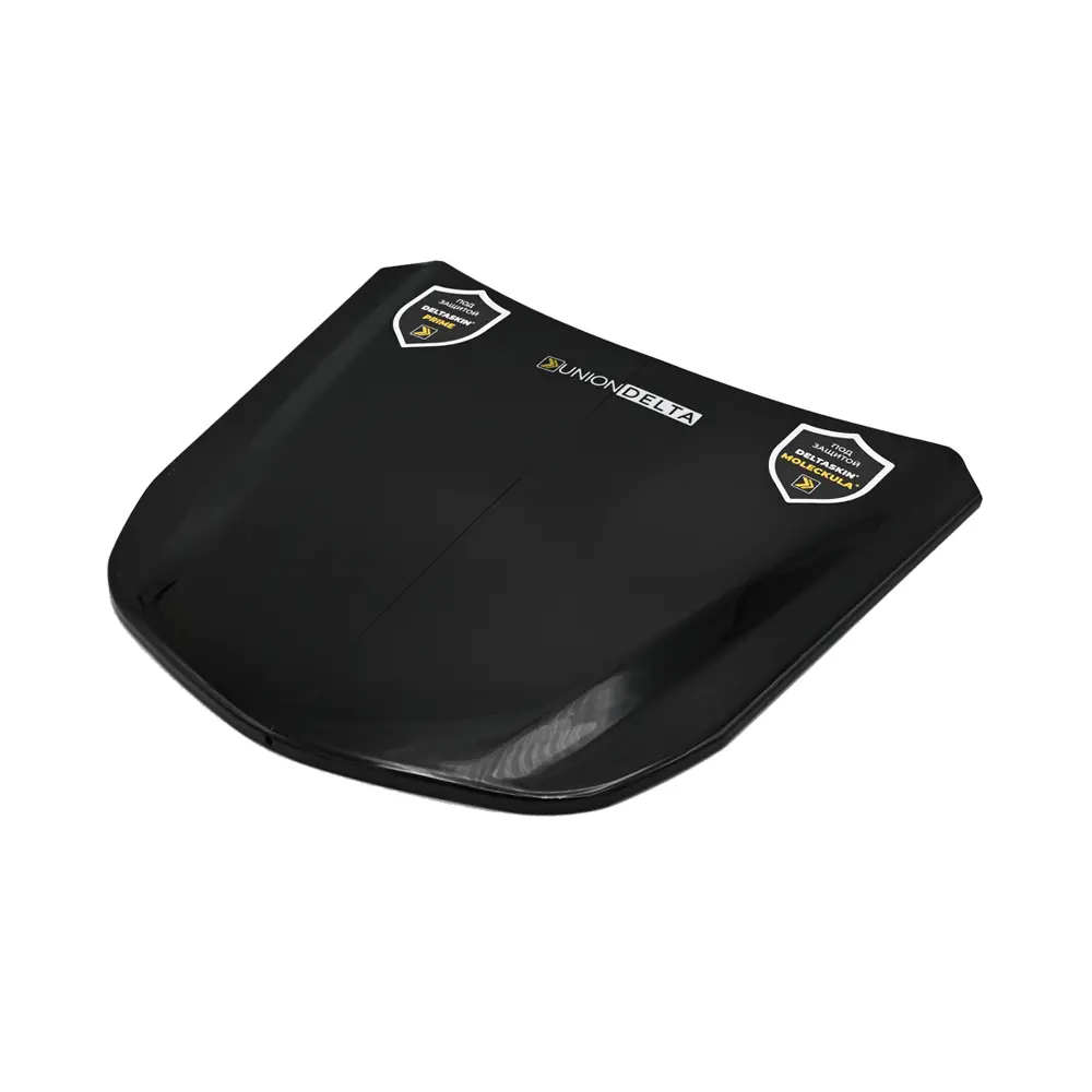 Hood model, black, metal, 20 x 18.5 cm, with samples