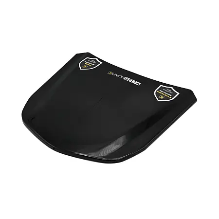Hood model, black, metal, 20 x 18.5 cm, with samples